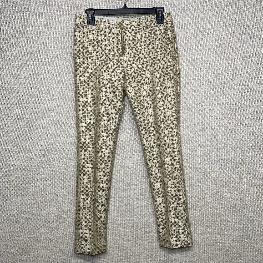 Etro Trousers 38 (29x29) Women Flat Front Metallic Medallion Jacquard Knit Beige